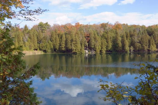 Lake in sunny forest in Ontario Park