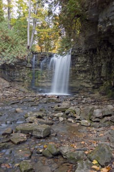 Waterfall on small forest river in Ontario.