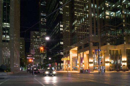 View of night streets of Toronto