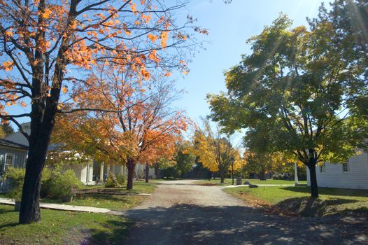 Fall's colors on a street of small village.