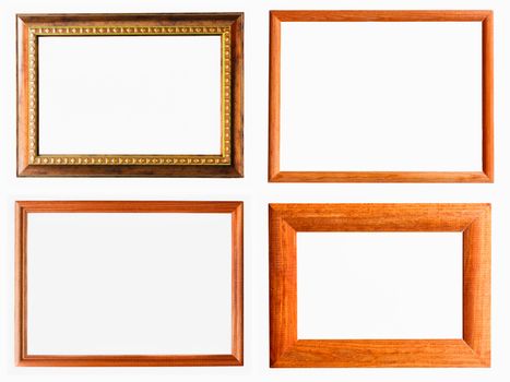 Vintage Picture Frame, Wood Plated, White Background. Set, Collage.