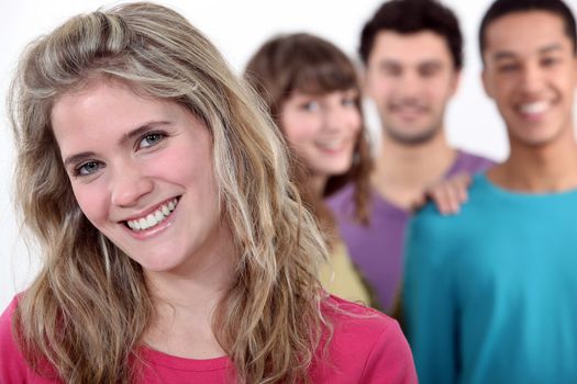 Happy woman with a group of friends