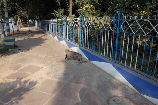 Homeless people sleeping on the footpath of Kolkata. on November 25, 2012 in Kolkata, India.