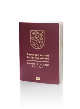 Finnish (Finland) passport isolated on white with reflection. This is the new (2013) design of the passport.