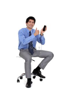 businessman very satisfied with his cell