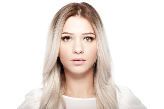 portrait of attractive caucasian girl with shiny blond hair