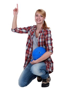 Female labourer with her hand up