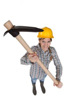 Woman holding pickaxe