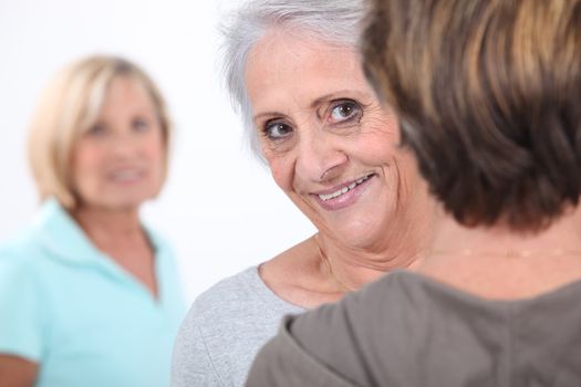 portrait of cheerful grandmother with friends