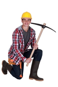 Young man with pick-axe