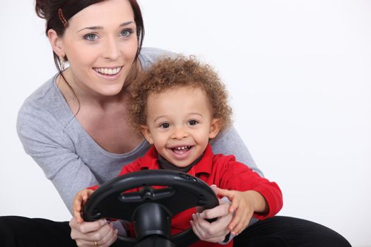 Woman playing with baby