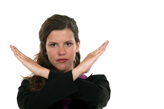 woman making an X sign by crossing her hands