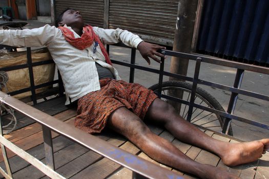 Homeless people sleeping on the footpath of Kolkata. on November 28, 2012 in Kolkata, India.