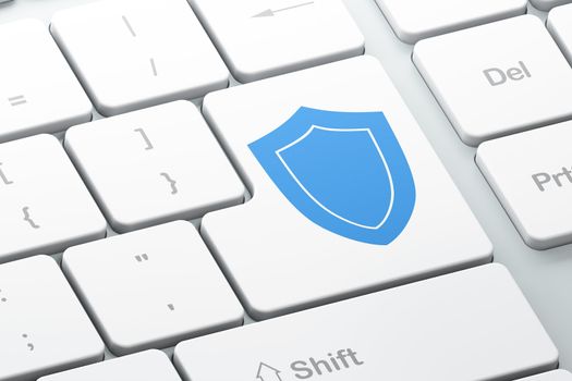 Safety concept: Enter button with Shield on computer keyboard, 3d render