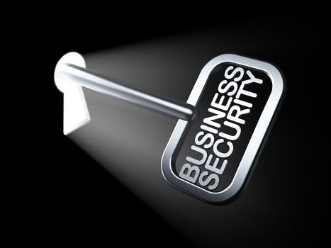 Protection concept: Business Security on key in keyhole, 3d render
