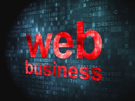 SEO web design concept: pixelated words Web Business on digital background, 3d render