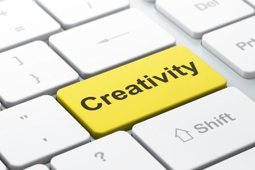 Marketing concept: computer keyboard with word Creativity, selected focus on enter button, 3d render