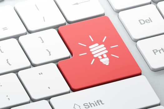 Finance concept: Enter button with Energy Saving Lamp on computer keyboard, 3d render
