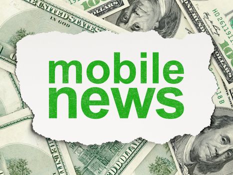 News concept: torn paper with words Mobile News on Money background, 3d render