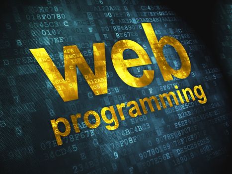 SEO web development concept: pixelated words Web Programming on digital background, 3d render