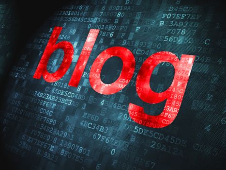 SEO web design concept: pixelated words Blog on digital background, 3d render