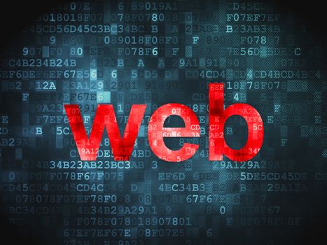 SEO web design concept: pixelated words Web on digital background, 3d render