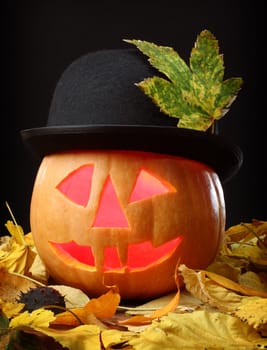 Halloween Jack o Lantern with a bowler