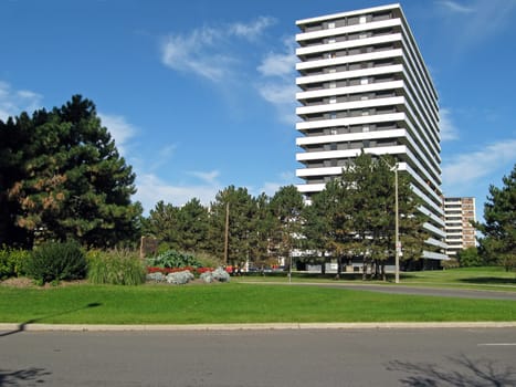 High condo in blue sky background