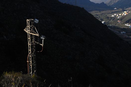 One Electricity Pole on a Mountain in Tenerife, Spain