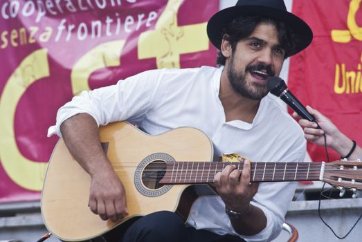 PALERMO APRIL 26- The singer Alessandro Mannarino was invited by UDU Palermo - Union of University Students - to participate in a meeting with students on april 26, 2013 in Palermo, Italy