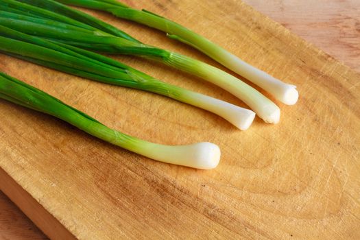 Spring Green Onions Group On Wooden Desk