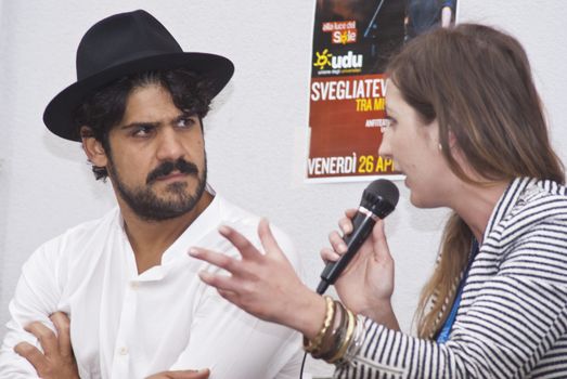 PALERMO APRIL 26- The singer Alessandro Mannarino was invited by UDU Palermo - Union of University Students - to participate in a meeting with students on april 26, 2013 in Palermo, Italy