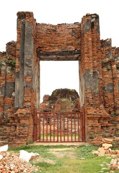 small door of Wat Mahathat Temple, Ayutthaya, Thailand