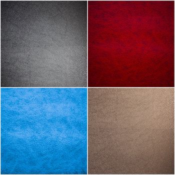 Collage Leather Texture For Background (Set Of Leather Texture Made From Deer Skin (Red, Black, Beige, Blue)