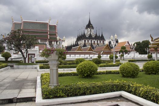 Wat Ratchanadda and the Loha Prasat temple, Bangkok, Thailand.