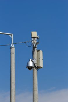 video surveillance camera on the column