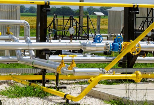 industrial pipes at an oil well