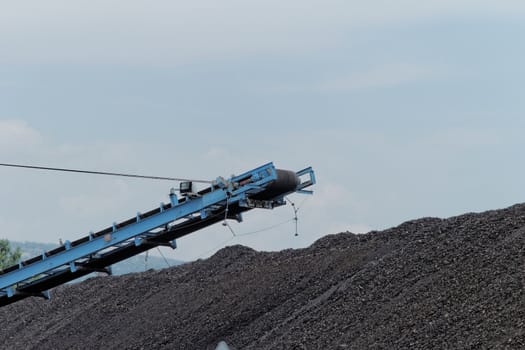 Coal mining in an open pit with huge industrial machine