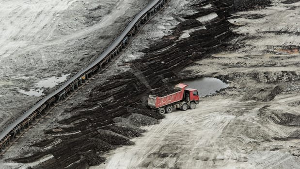 huge truck on a coal mine open pit