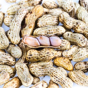 Half cut penut on pile of penuts