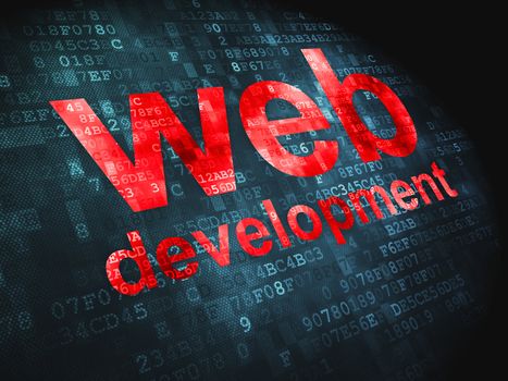 SEO web development concept: pixelated words Web Development on digital background, 3d render