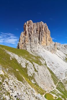summer landscape of Sforcella mount from Roda di Vael peak, Trentino, Italy