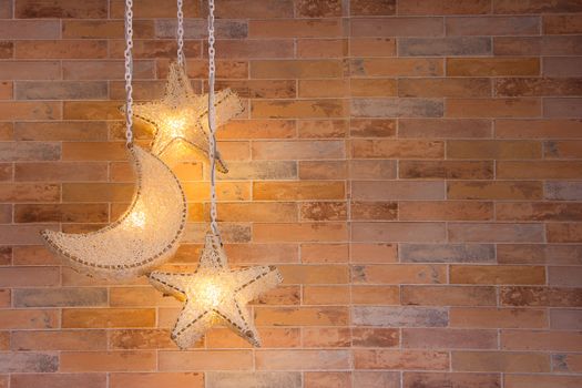 star and moon shape Lamp with brick wall.