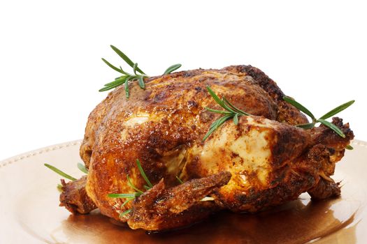 Roasted Holiday Whole Chicken on White Background