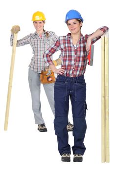 Two female carpenter