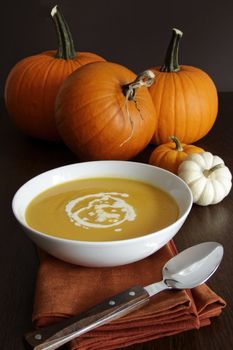 Festive homemade pumpkin soup in a bowl