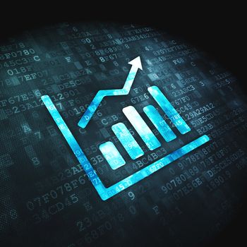 Finance concept: pixelated Growth Graph icon on digital background, 3d render