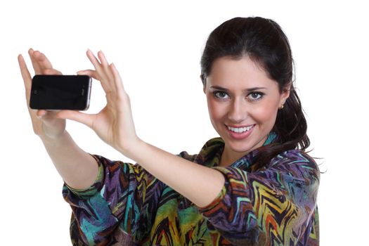Girl posing for a photograph taken from his cell phone