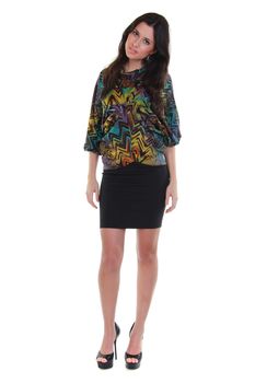young happy girl in a skirt and blouse