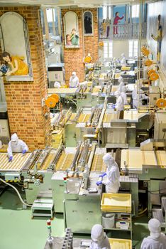 SAPPORO, JAPAN - JULY 23 Operators work in Chocolate factory on July 23, 2013 in Sapporo, Japan. Japanese company which make famous chocolate in Japan1